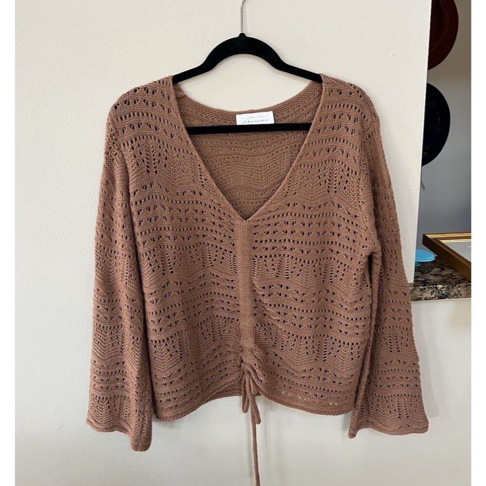 American Threads Boutique Brand Size L Brown Long Sleeve Knit Boho Sweater